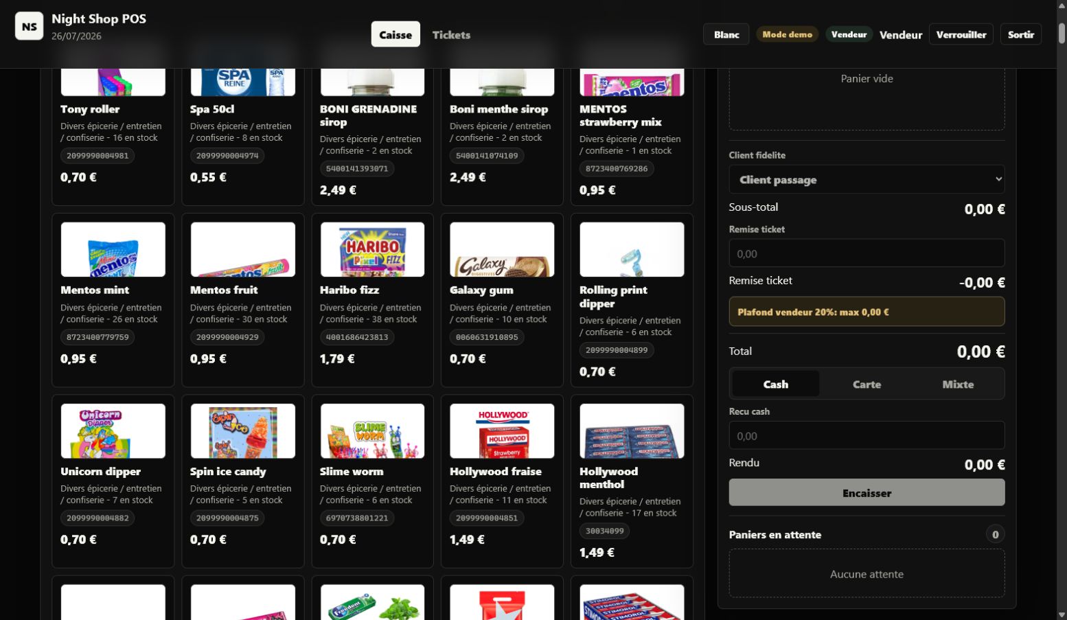 Interface caisse vendeur PosShop Pro