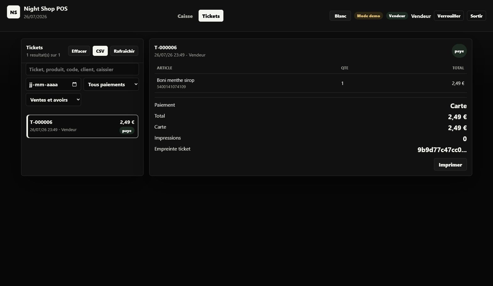 Écran de tickets et filtres PosShop Pro